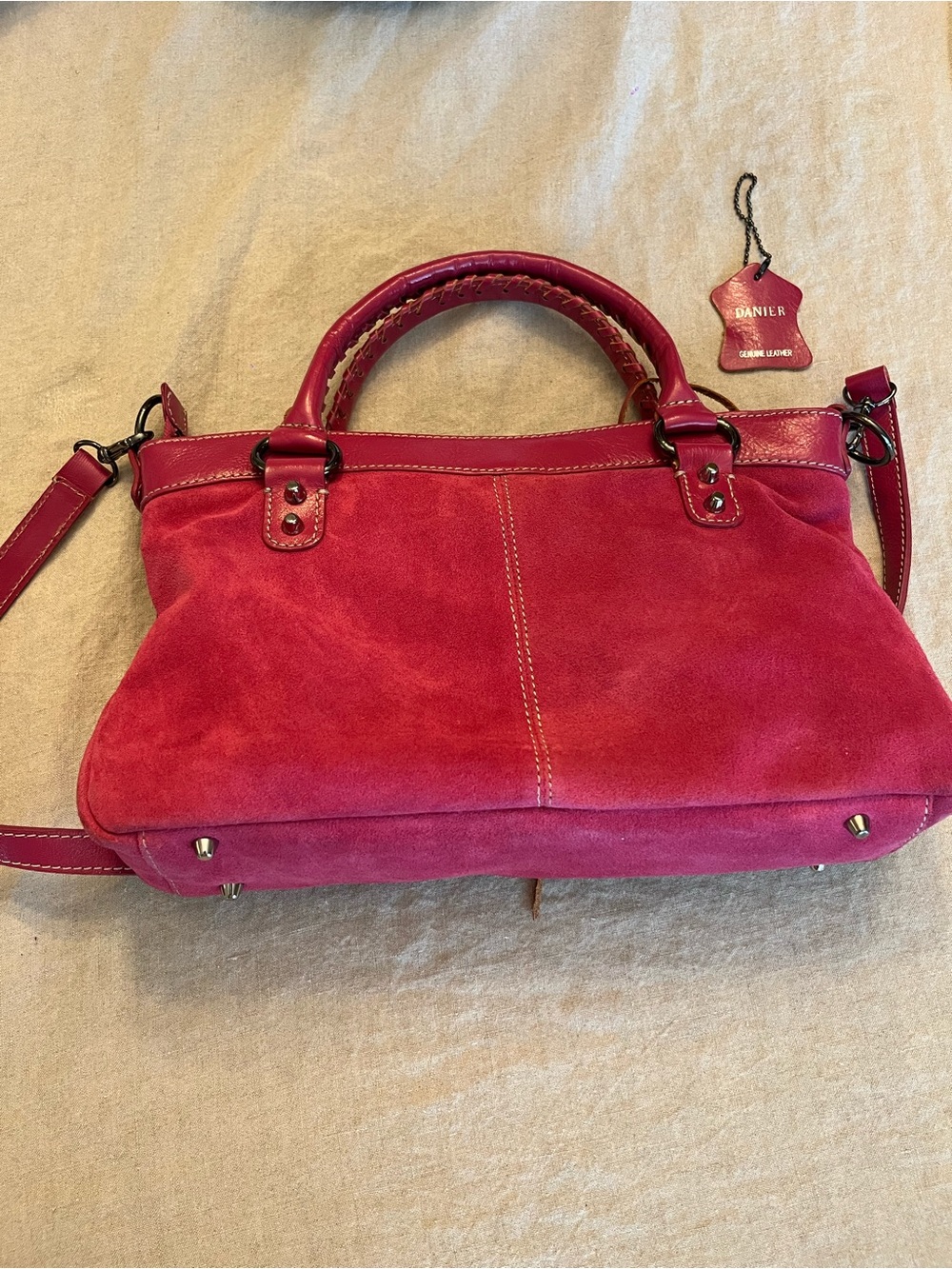 Danier Genuine Leather Suede Satchel Bag - Picture 4 of 7